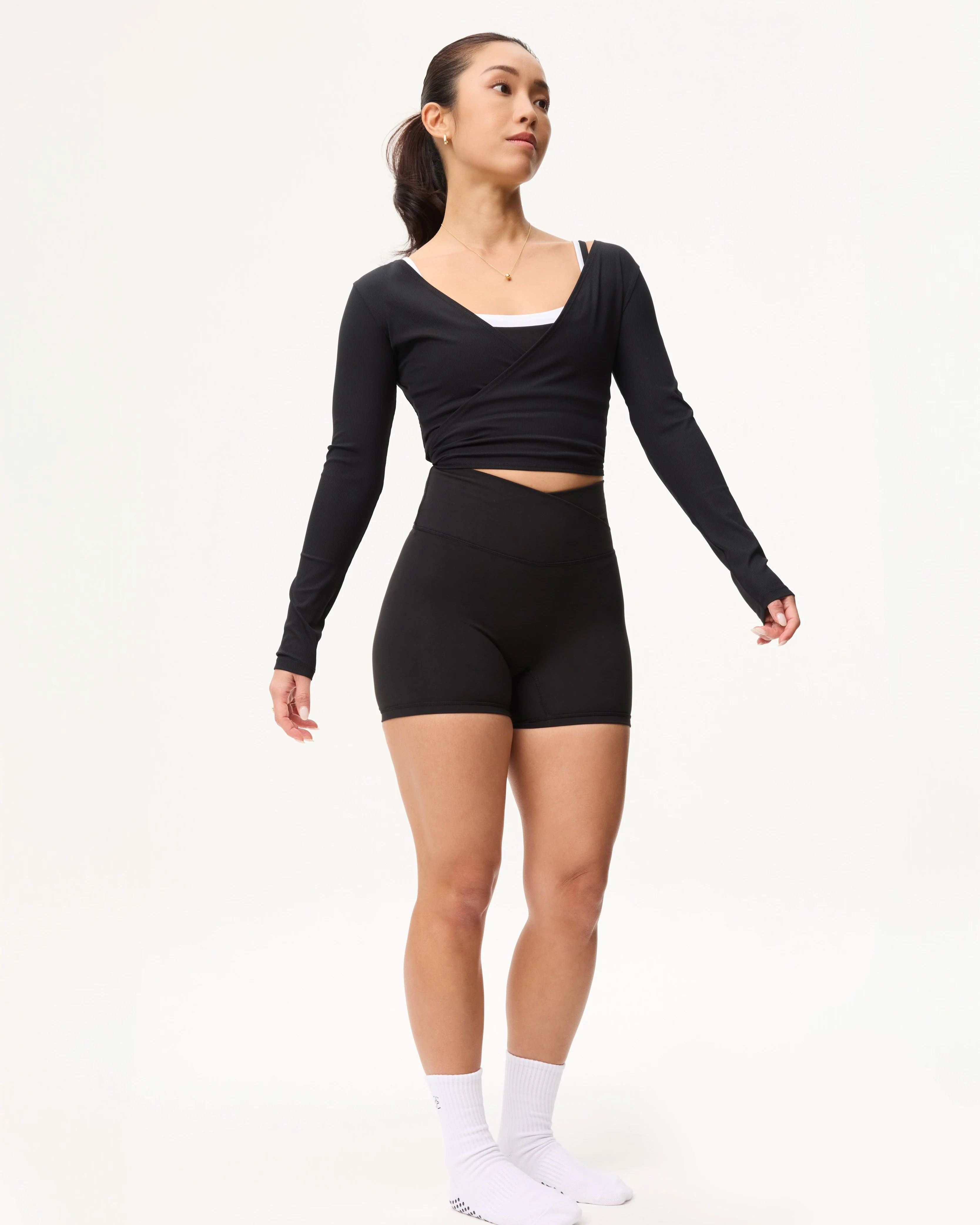 [AA x Eugena] Wrap Top (Rib) in Black Sesame - Image 3